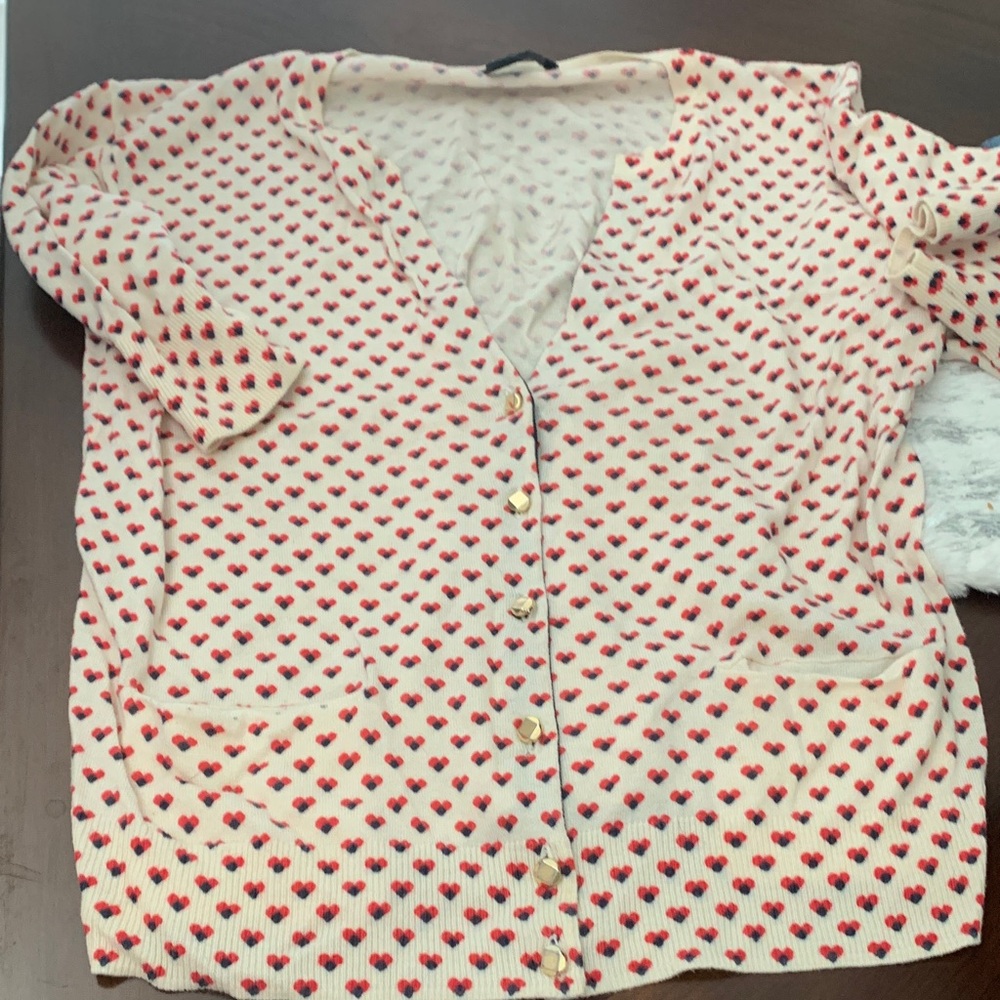 Marc By Marc Jacobs Cream Cardigan with Red Heart Motif